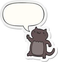 cartoon cat and speech bubble sticker vector