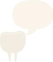 cartoon tooth and speech bubble in retro style vector