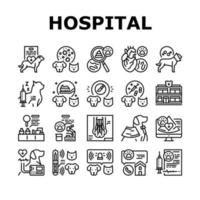 conjunto de iconos de examen de salud de mascotas de hospital vector