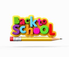 Back to school banner flying Pencil rocket on white background 3d illustration photo