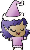 happy gradient cartoon of a elf girl wearing santa hat vector