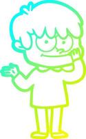 cold gradient line drawing happy cartoon man vector