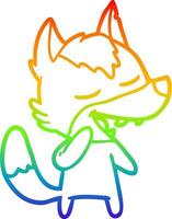 dibujo de línea de gradiente de arco iris lobo de dibujos animados riendo vector