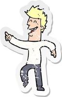 retro distressed sticker of a cartoon man pointing and laughing vector