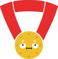 flat color retro cartoon gold medal vector