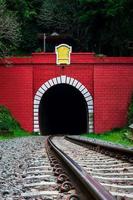 Entrance of railway tunnel in mountain photo