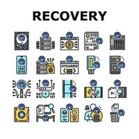 Data Recovery Computer Processing Icons Set Vector