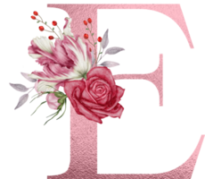 flores em aquarela com alfabeto de ouro rosa png