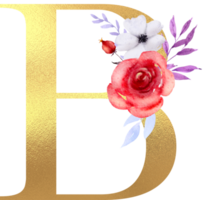 aquarellblumen mit goldenem alphabet png