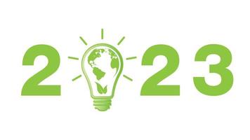 año nuevo 2023 respetuoso con el medio ambiente, concepto de planificación de la sostenibilidad y medio ambiente mundial con iconos de bombillas, ilustración vectorial vector