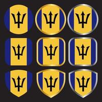 barbados flag vector icon set with gold and silver border