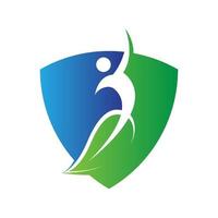 plantilla de vector de logotipo de entorno de hoja de escudo verde y azul