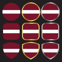 latvia flag vector icon set with gold and silver border