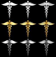 white gold  and silver Caduceus as a symbol of medicine vector set