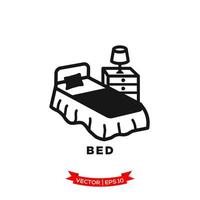 ilustración de dormitorio, icono de cama en estilo moderno y plano vector