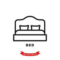 ilustración de dormitorio, icono de cama en estilo moderno y plano vector