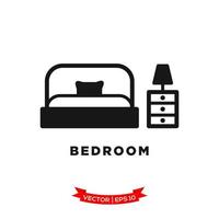 ilustración de dormitorio, icono de cama en estilo moderno y plano vector