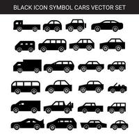 conjunto de vectores de símbolos de iconos de coches geométricos planos negros