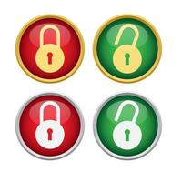 circle gold and silver lock unlock glossy icon button vector set