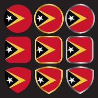 east timor flag vector icon set with gold and silver border