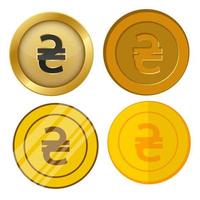 four different style gold coin with hryvnia currency symbol vector set