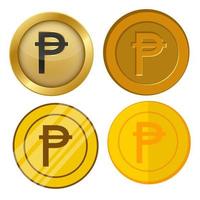 four different style gold coin with peseta currency symbol vector set