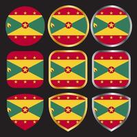 grenada flag vector icon set with gold and silver border