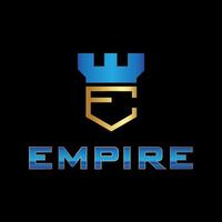 letter E empire royal logo with blue and gold color vector