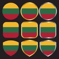 lithuania flag vector icon set with gold and silver border