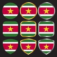 suriname flag vector icon set with gold and silver border