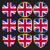 united kingdom flag vector icon set with gold and silver border