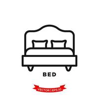 ilustración de dormitorio, icono de cama en estilo moderno y plano vector