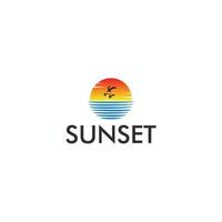 playa, mar, puesta de sol, amanecer, ilustración de vector de diseño de logotipo