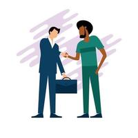 Shaking hands of business partners illustration. Template for banner or infographics. Vector illustration.