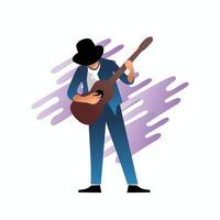 Man Playing Guitar on White Background. Coworking Center. Hobby Young People. Vector Illustration.