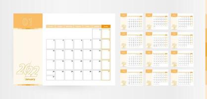 Horizontal planner for the year 2022 in the orange color scheme. vector