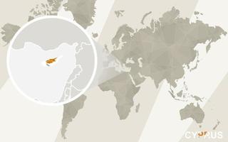 Zoom en el mapa y la bandera de Chipre. mapa del mundo. vector