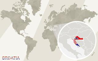 zoom en el mapa y la bandera de croacia. mapa del mundo. vector