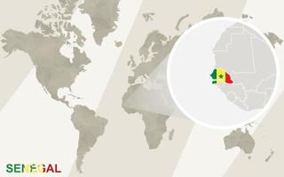 Zoom on Senegal Map and Flag. World Map. vector