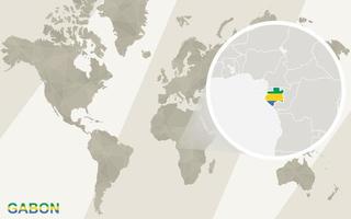 Zoom on Gabon Map and Flag. World Map. vector