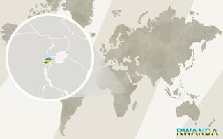 Zoom on Rwanda Map and Flag. World Map. vector