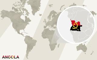 Zoom on Angola Map and Flag. World Map. vector