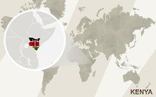 Zoom on Kenya Map and Flag. World Map. vector