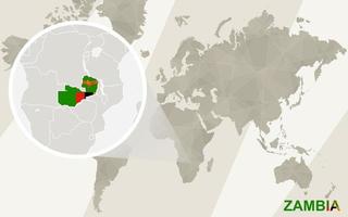 Zoom on Zambia Map and Flag. World Map. vector