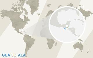 zoom en el mapa y la bandera de guatemala. mapa del mundo. vector