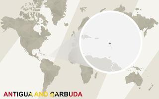 zoom en el mapa y la bandera de antigua y barbuda. mapa del mundo. vector