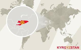 Zoom on Kyrgyzstan Map and Flag. World Map. vector
