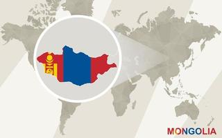 zoom en el mapa y la bandera de mongolia. mapa del mundo. vector