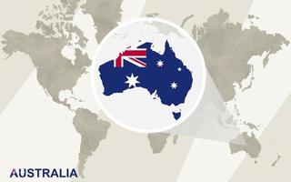 zoom en el mapa y la bandera de australia. mapa del mundo. vector