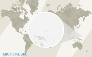 zoom en el mapa y la bandera de micronesia. mapa del mundo. vector